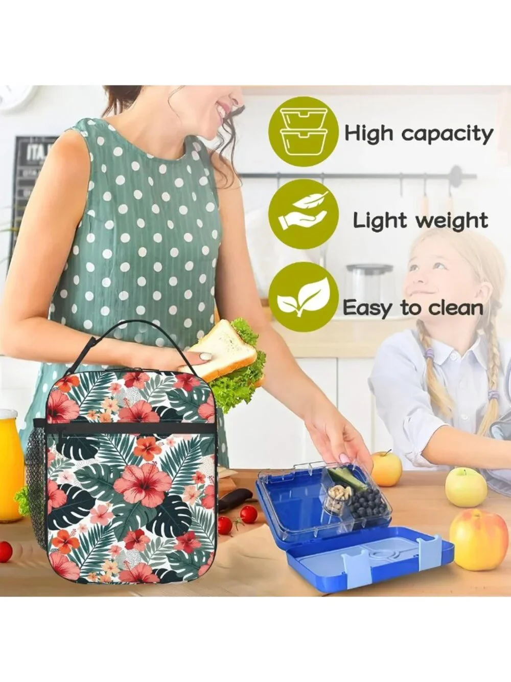 Insulated Tropical Hibiscus Kids Lunch Bag | Reusable Leakproof Cooler Tote for